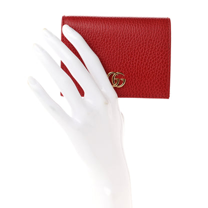 Gucci Pebbled Calfskin GG Marmont Card Case Hibiscus Red 2 of 7
