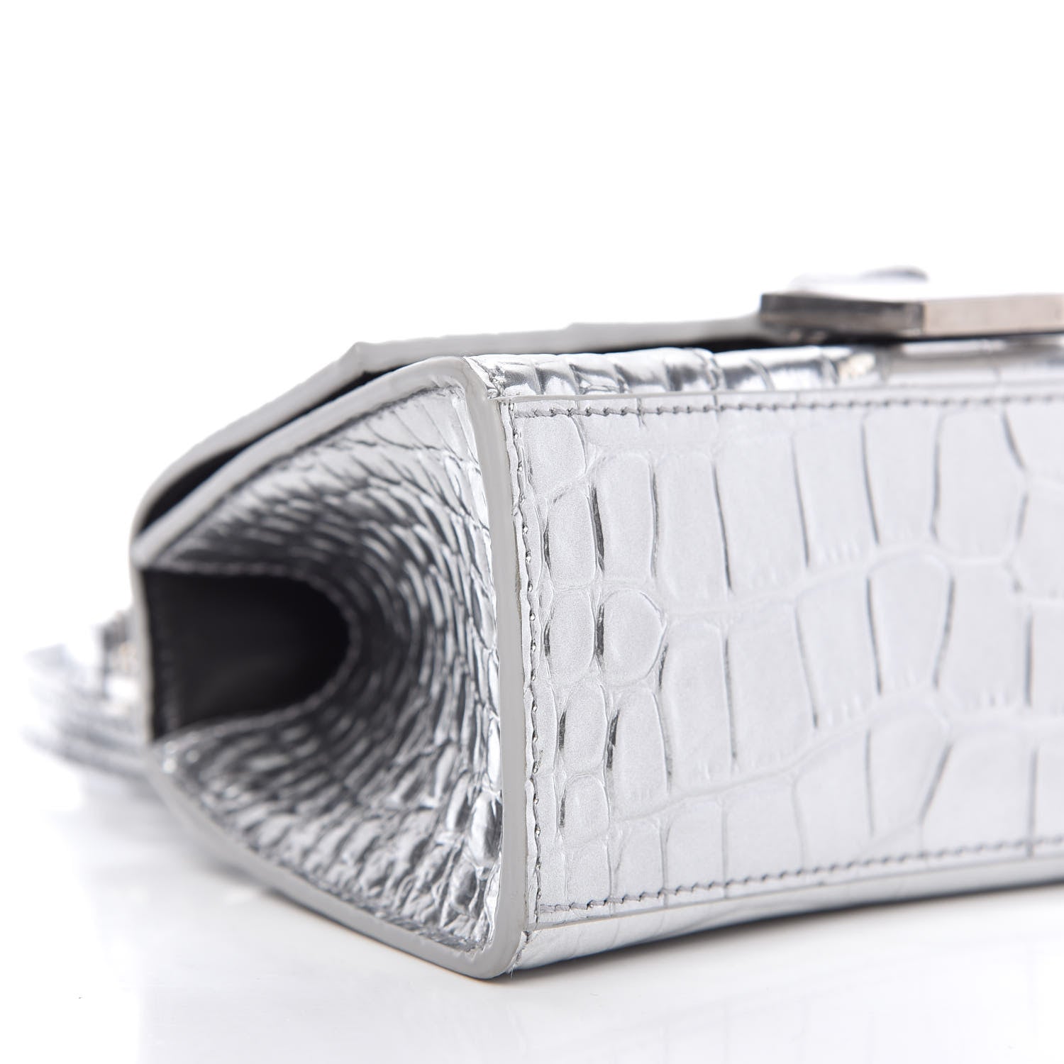 Balenciaga Metallic Calfskin Crocodile Embossed Hourglass Top Handle Bag XS Silver 6 of 10