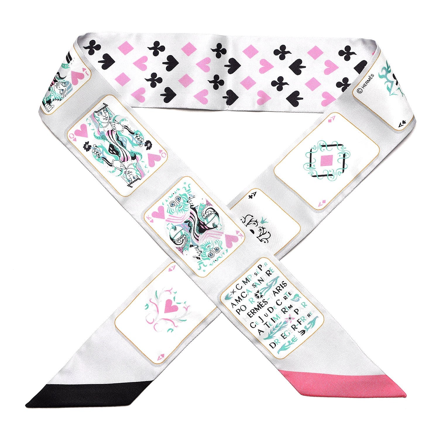 Hermes Silk Jeu de Cartes Twilly Gris Perle Rose Noir 1 of 5