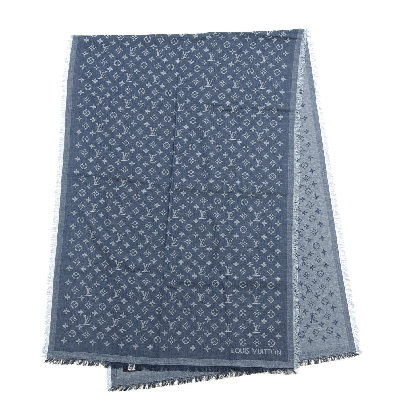 Cotton Monogram Denim Shawl Blue