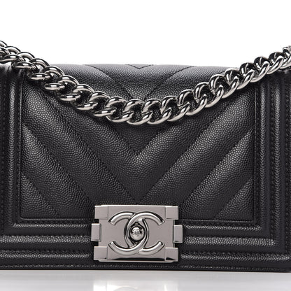 Chanel Caviar Chevron Quilted Small Boy Flap Black 10 of 10