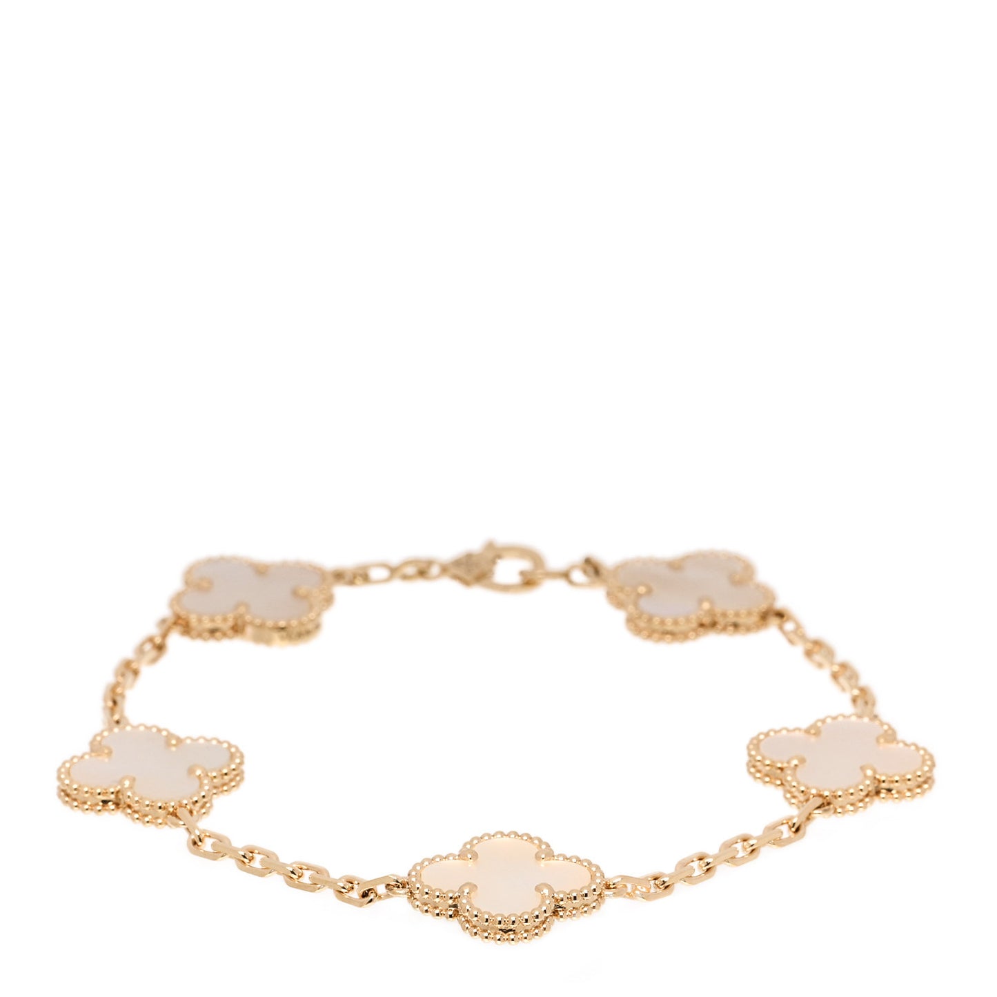 18K Yellow Gold Mother of Pearl 5 Motifs Vintage Alhambra Bracelet