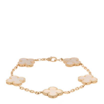 Van Cleef & Arpels 18K Yellow Gold Mother of Pearl 5 Motifs Vintage Alhambra Bracelet 1 of 6