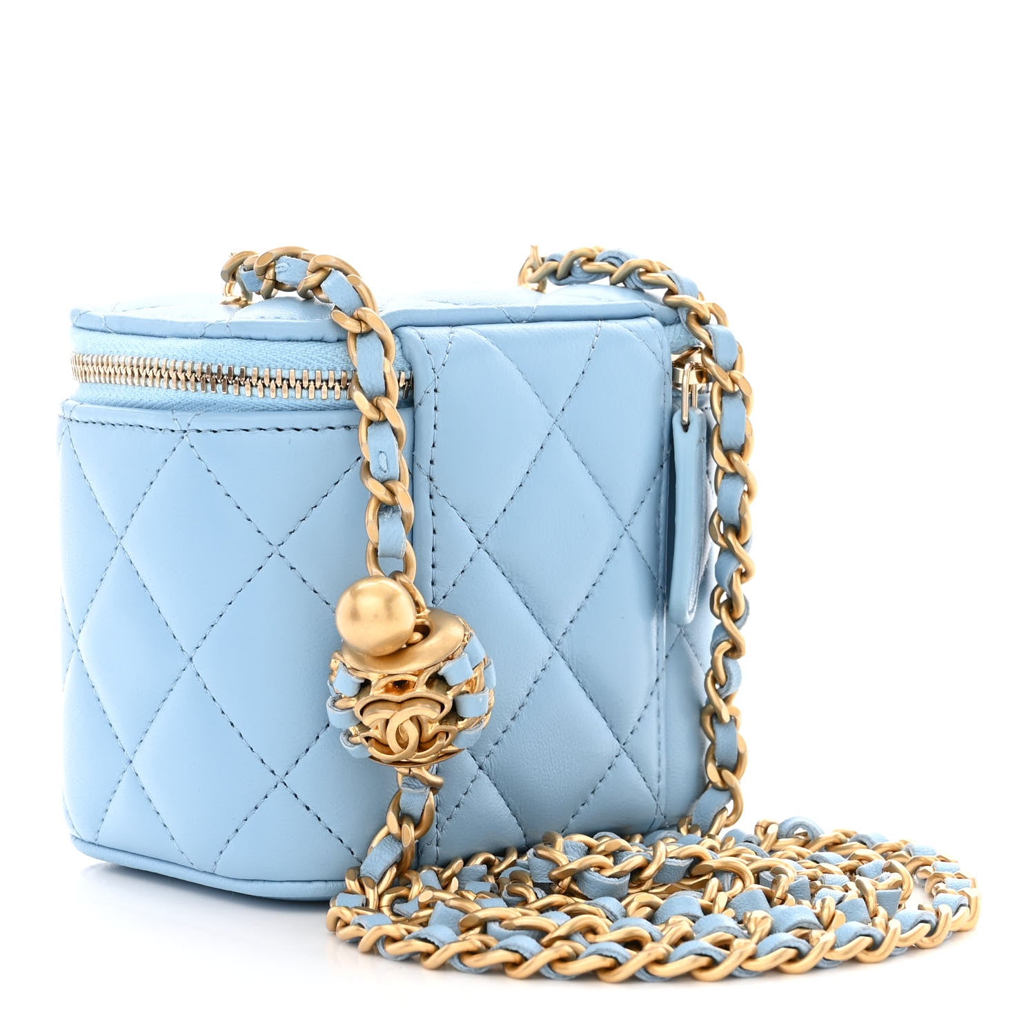 Chanel Lambskin Quilted Pearl Crush Mini Vanity Case With Chain Light Blue 3 of 11