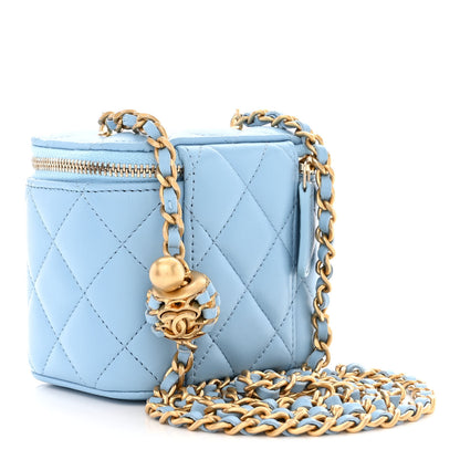 Chanel Lambskin Quilted Pearl Crush Mini Vanity Case With Chain Light Blue 3 of 11
