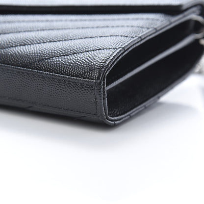 Saint Laurent Grain De Poudre Matelasse Chevron Monogram Chain Wallet Black 10 of 11