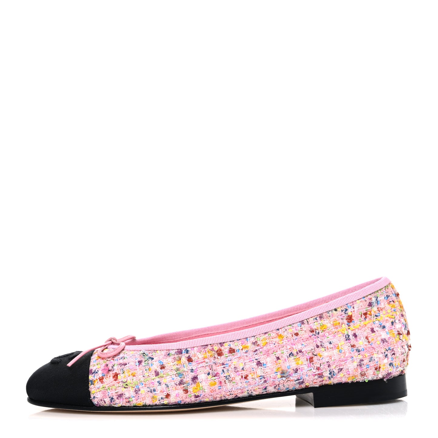 Tweed Sequin Grosgrain Cap Toe Ballet Flats 37.5 Light Pink Multicolor Black