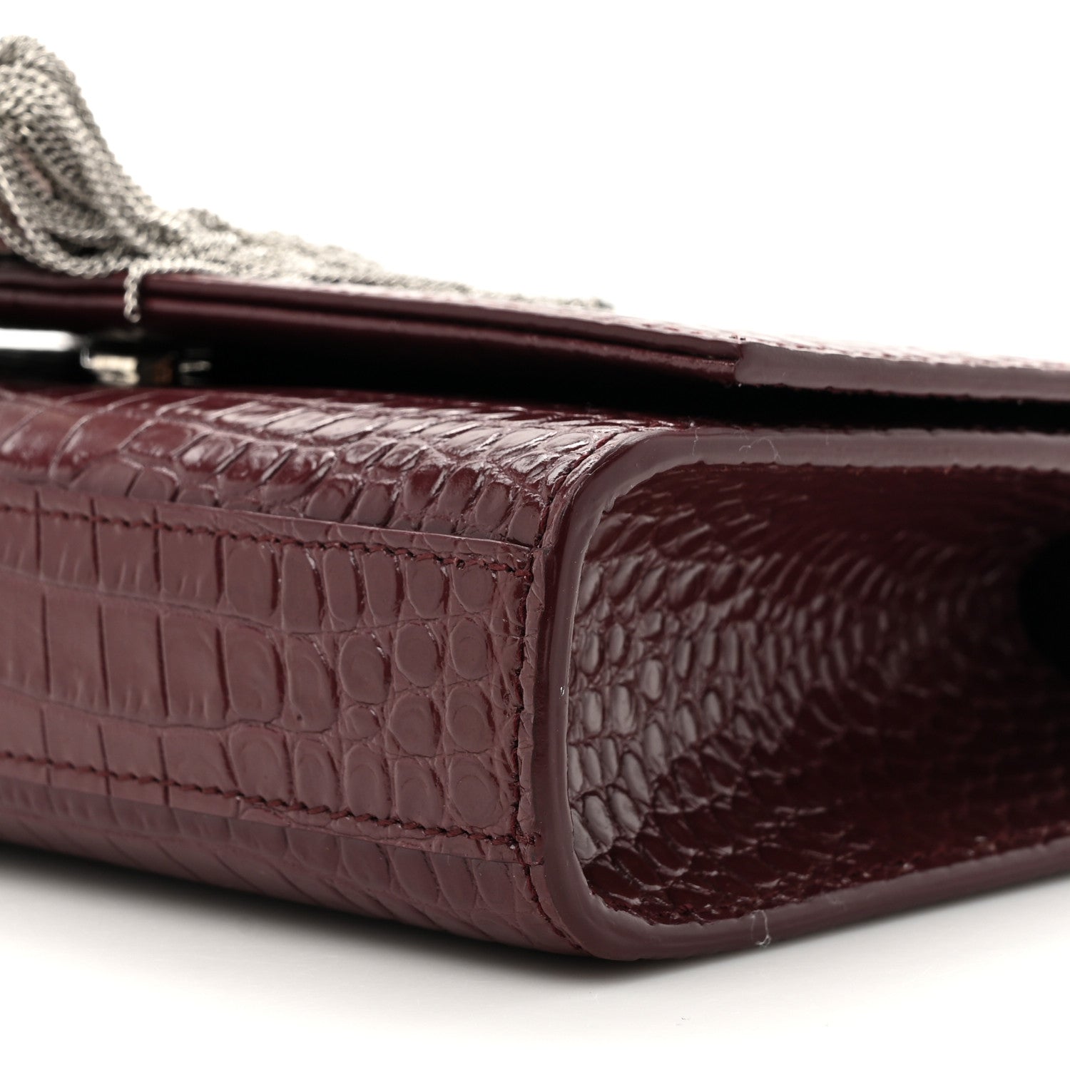 Saint Laurent Calfskin Crocodile Embossed Small Classic Monogram Kate Tassel Satchel Palissandre 9 of 10