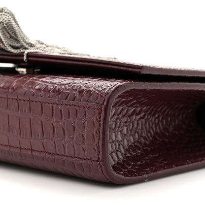 Saint Laurent Calfskin Crocodile Embossed Small Classic Monogram Kate Tassel Satchel Palissandre 9 of 10