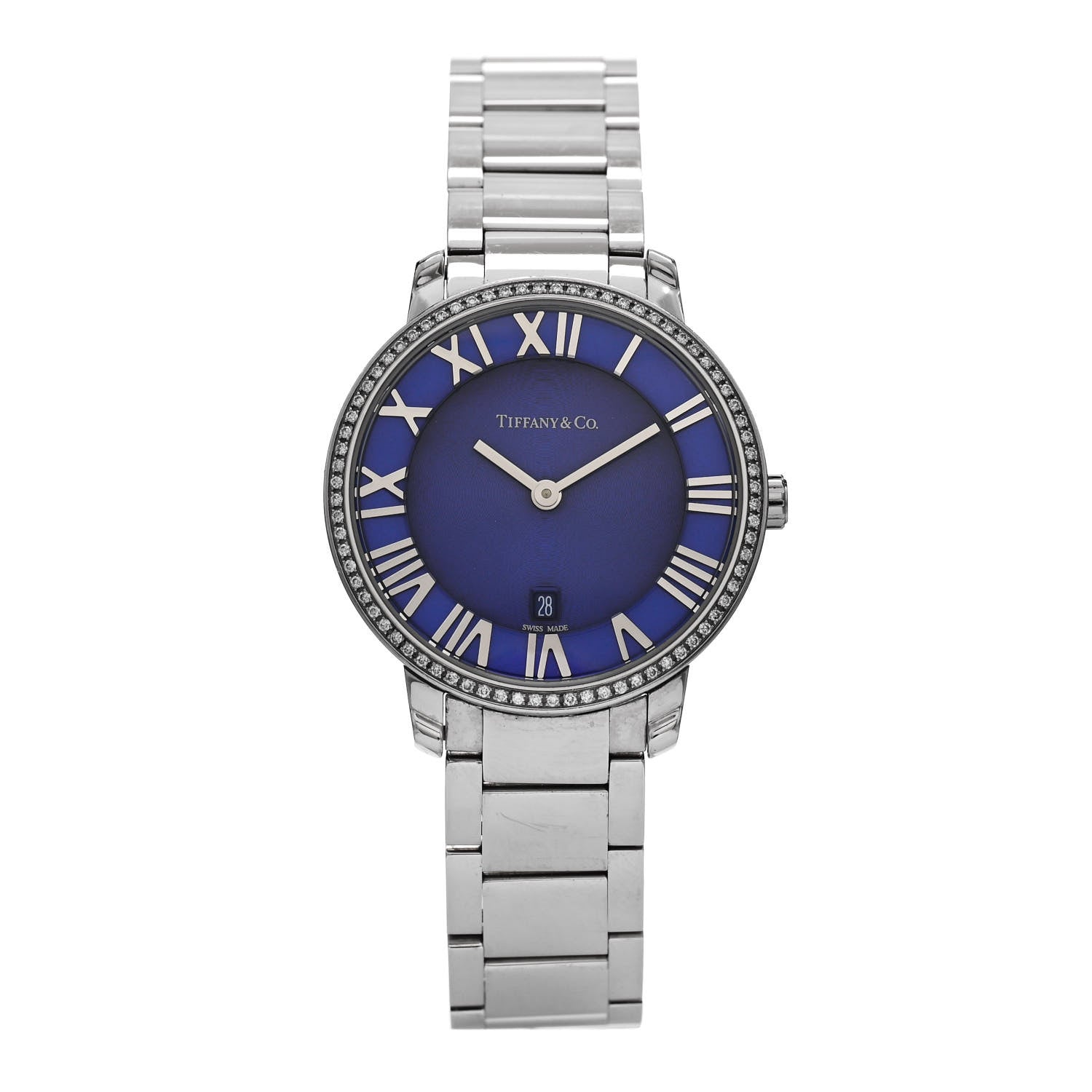Tiffany Stainless Steel Diamond Bezel 31mm Atlas 2-Hand Quartz Watch Blue Azure 1 of 5