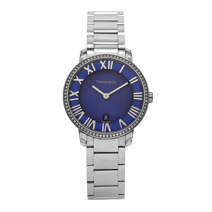 Tiffany Stainless Steel Diamond Bezel 31mm Atlas 2-Hand Quartz Watch Blue Azure 1 of 5