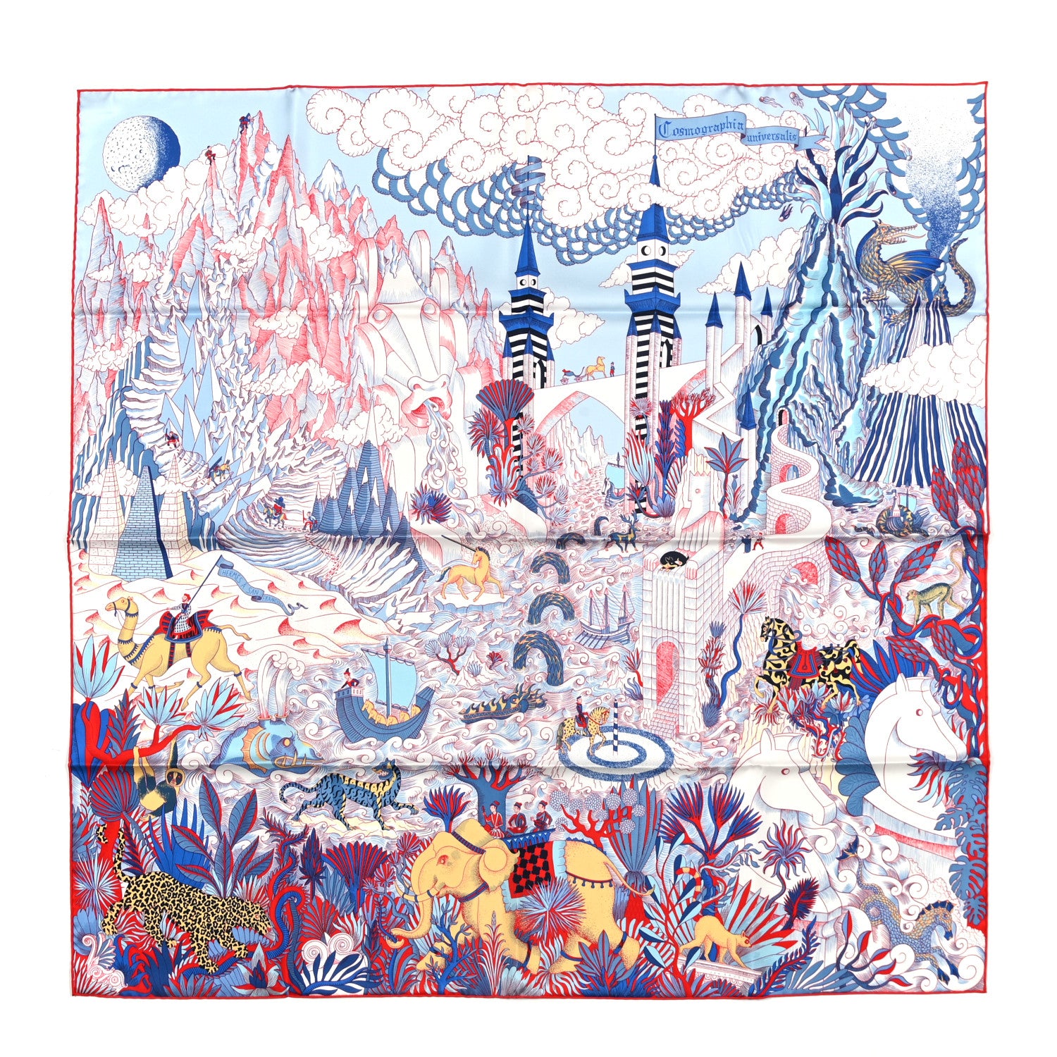 Hermes Silk Cosmographia Universalis Scarf 90 Ciel White Rouge 1 of 6