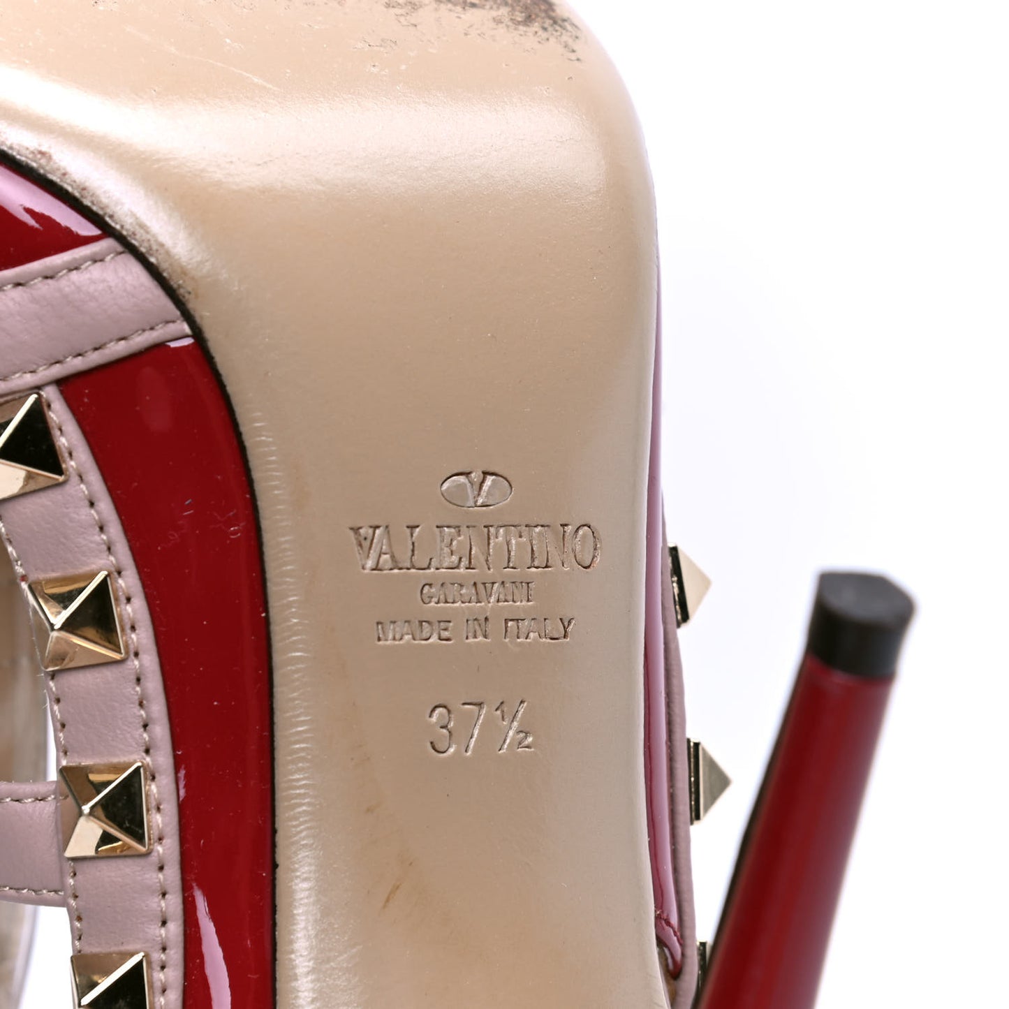 Patent Rockstud Ankle Strap 100mm Pumps 37.5 Rosso Valentino Poudre