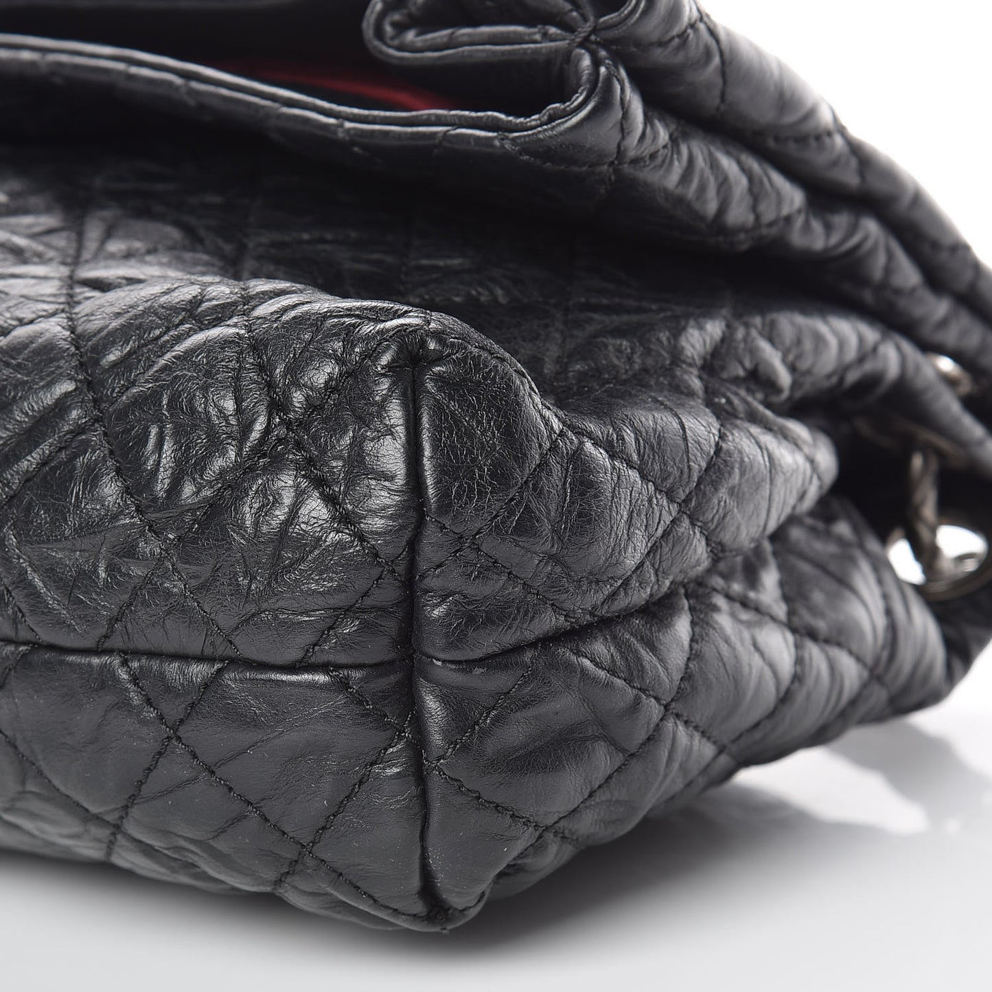 Aged Calfskin Quilted Coco Rider Fold Over Flap Black