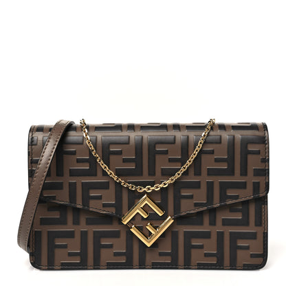 Fendi Vitello Ceylon Bi-Color FF 1974 Embossed FF Diamonds Chain Wallet Maya Black 1 of 12