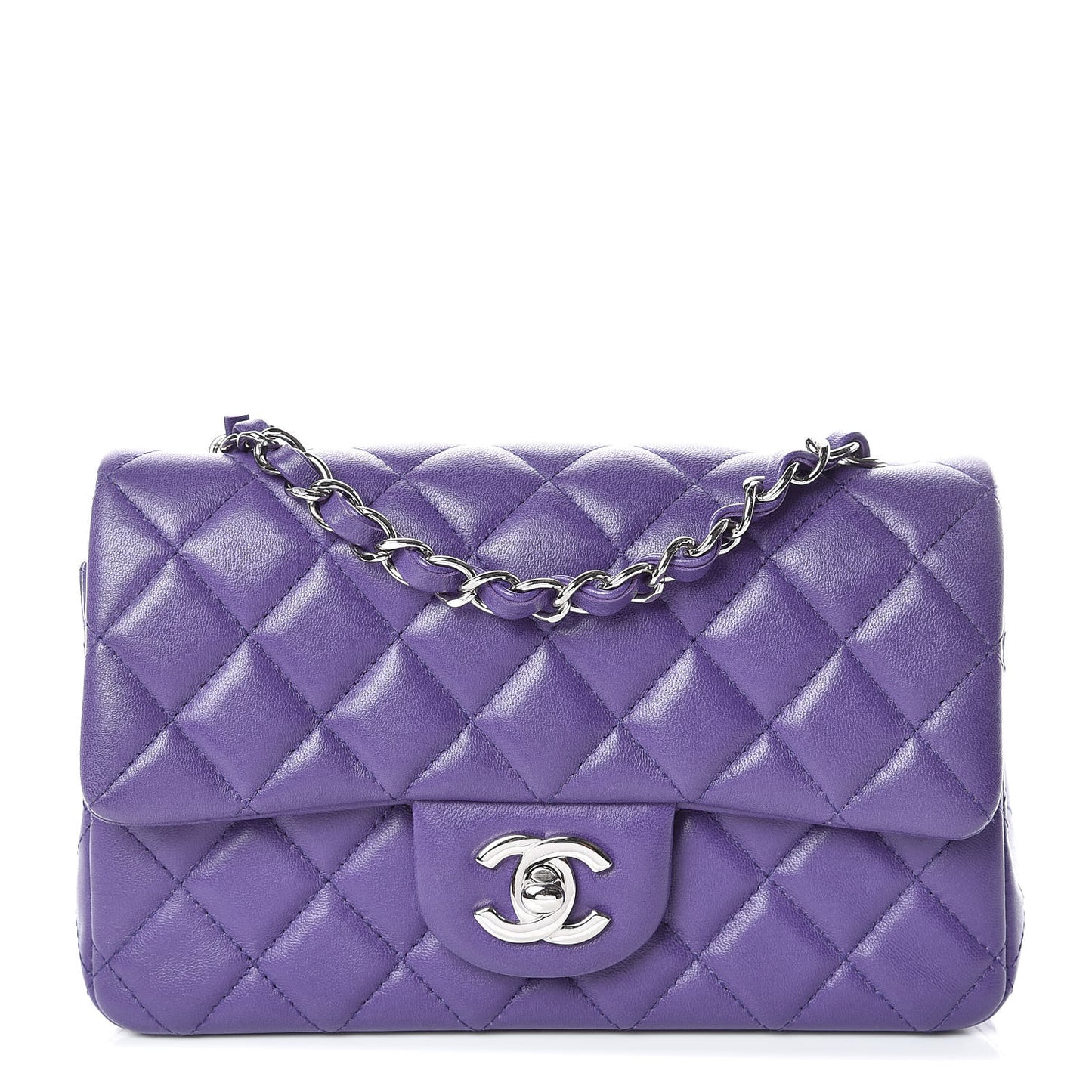Lambskin Quilted Mini Rectangular Flap Purple
