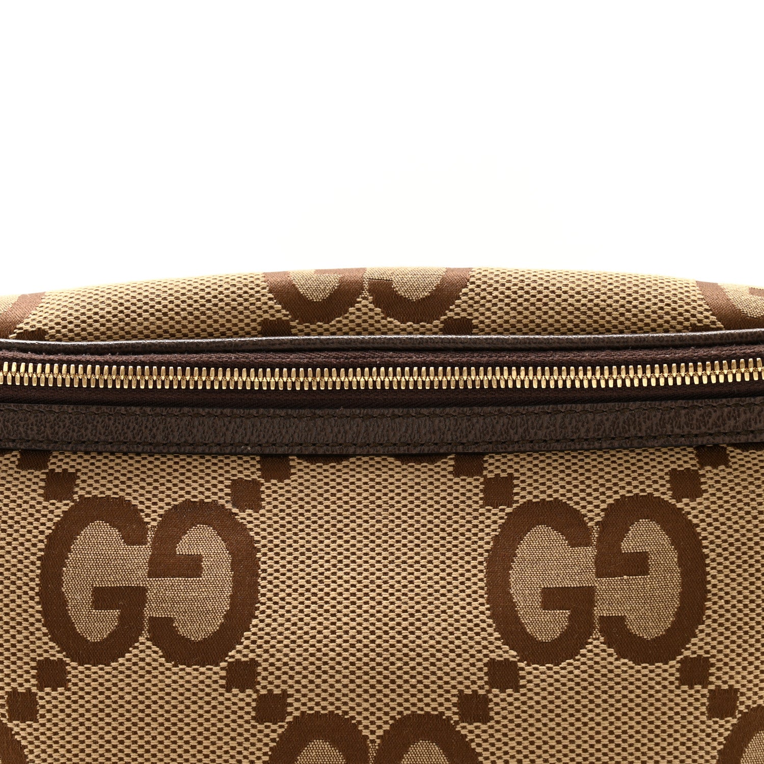 Gucci Monogram Jumbo GG Textured Dollar Calfskin Web Belt Bag Camel Ebony New Acero 8 of 12