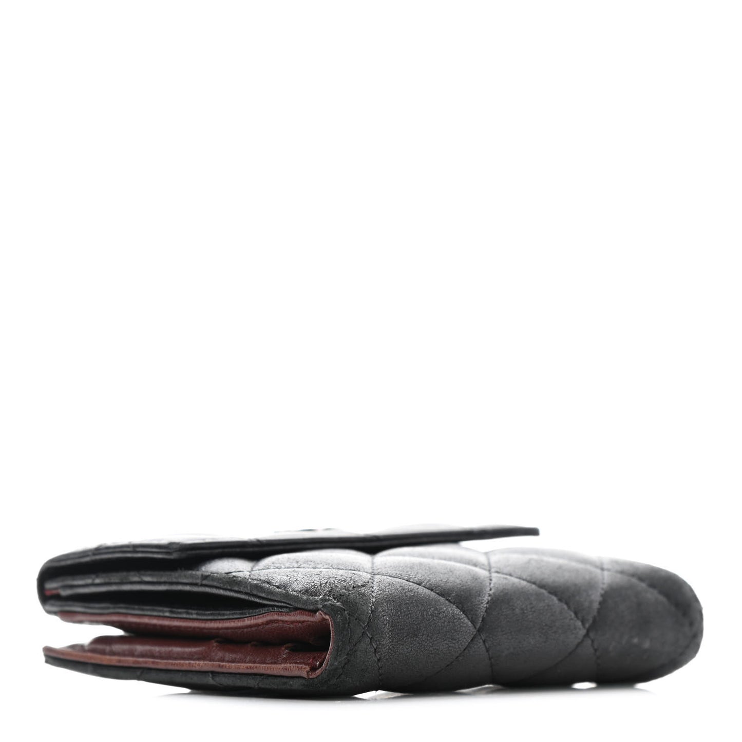 Lambskin Quilted Compact French Flap Wallet Black