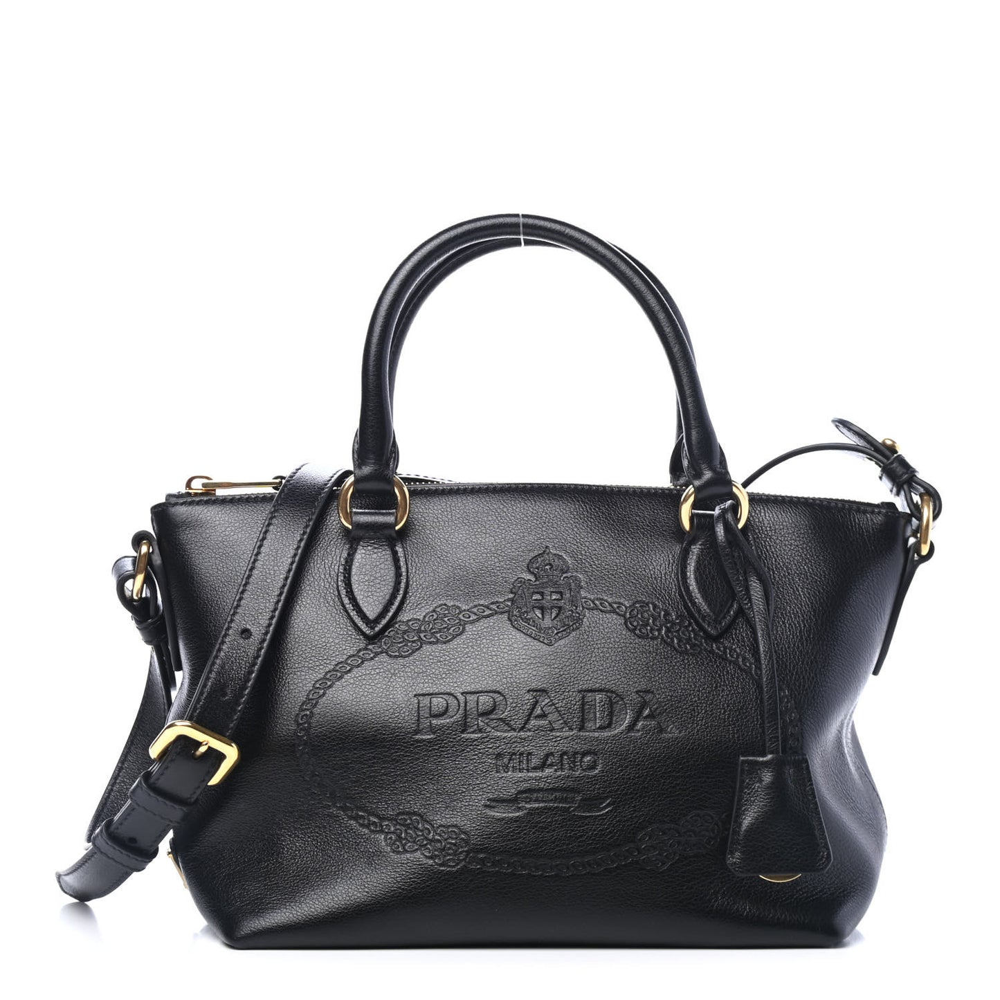 Glace Calfskin Embossed Logo Tote Black