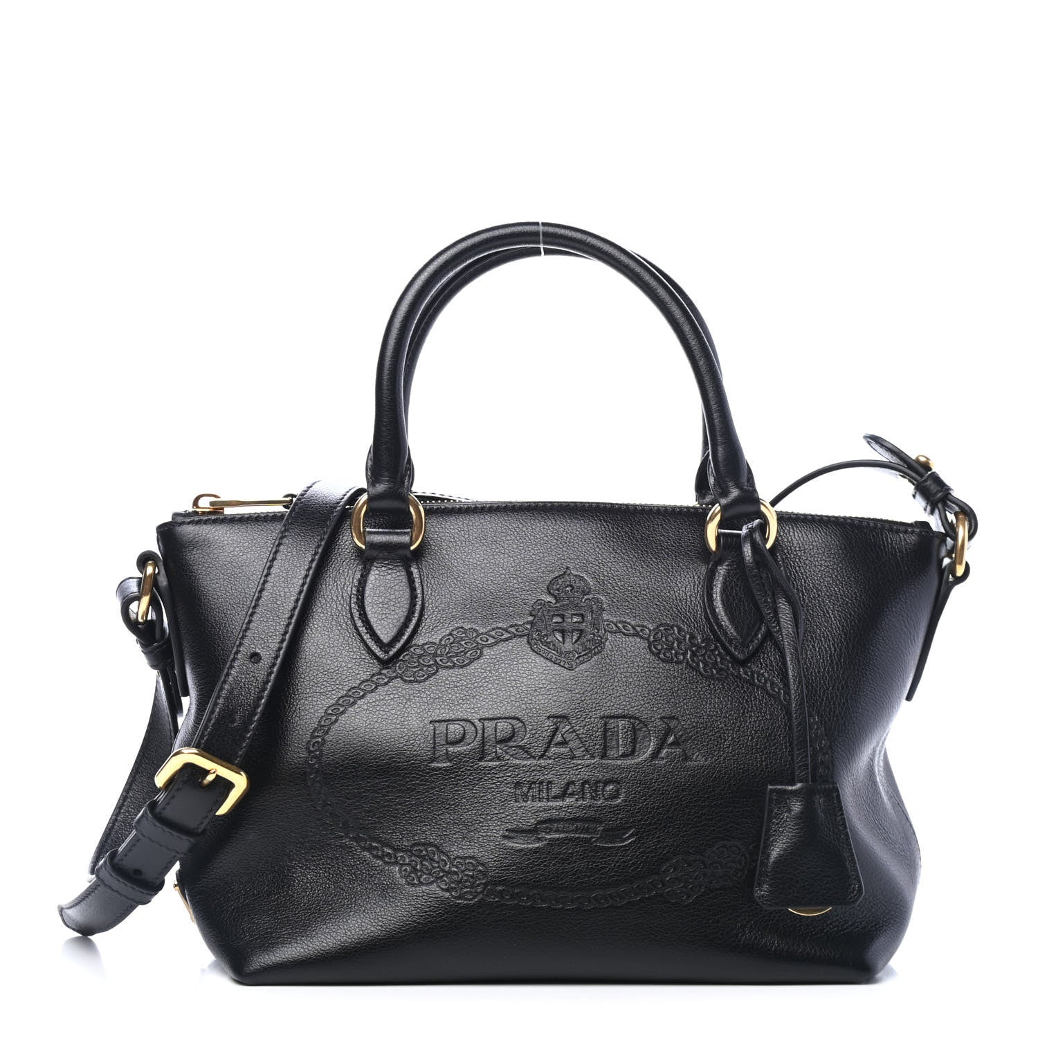 Prada Glace Calfskin Embossed Logo Tote Black 1 of 4
