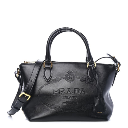 Prada Glace Calfskin Embossed Logo Tote Black 1 of 4