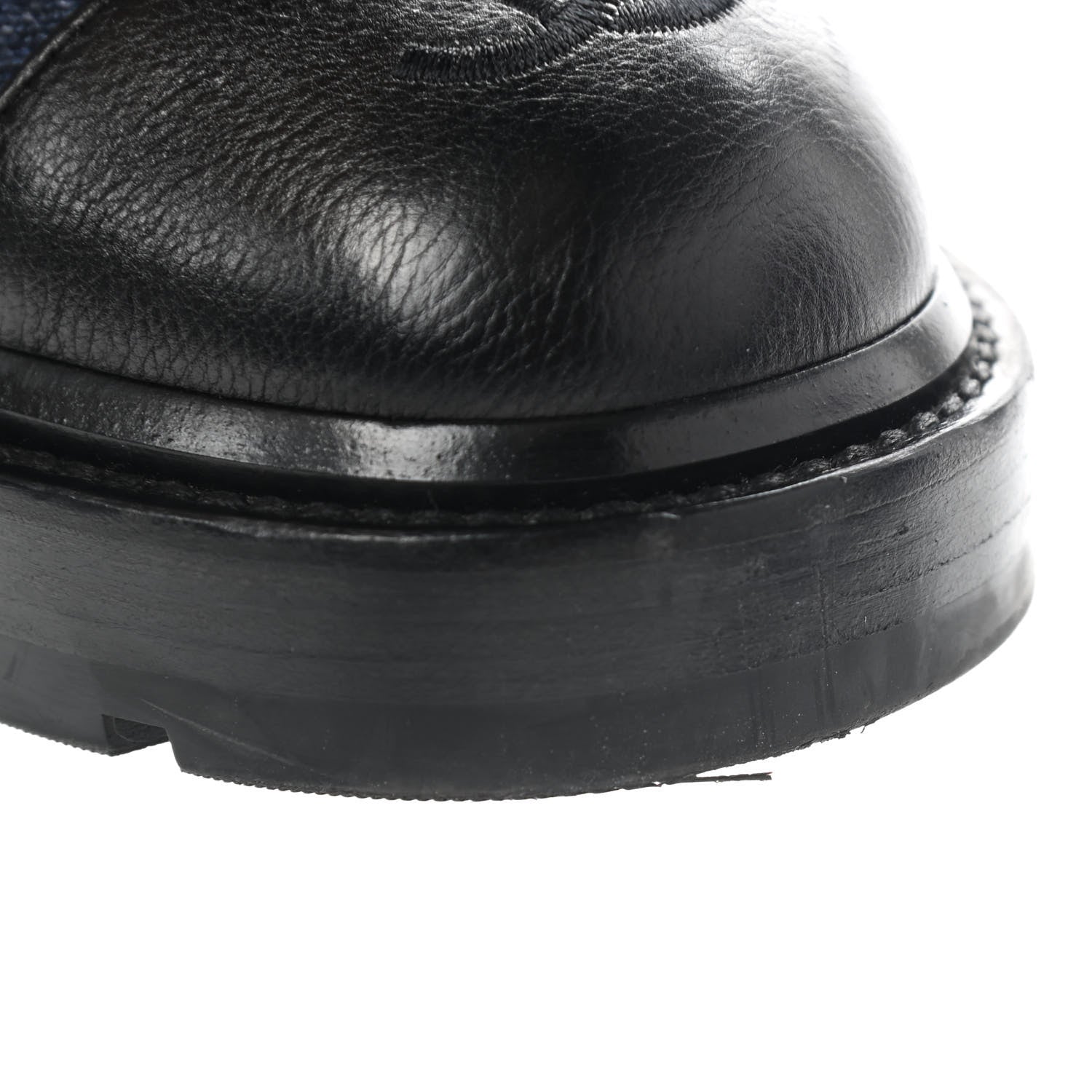 Chanel Shiny Calfskin Velvet Quilted Lace Up Combat Boots 39 Blue Black 10 of 11