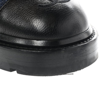 Chanel Shiny Calfskin Velvet Quilted Lace Up Combat Boots 39 Blue Black 10 of 11
