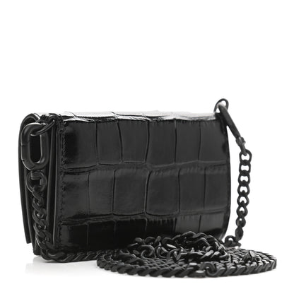 Balenciaga Shiny Calfskin Monochrome Crocodile Embossed Mini Hourglass Wallet on Chain Black 3 of 13