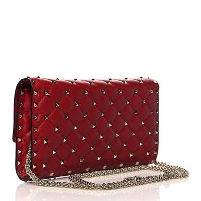 Valentino Garavani Nappa Rockstud Spike Wallet on Chain Rubino 3 of 9