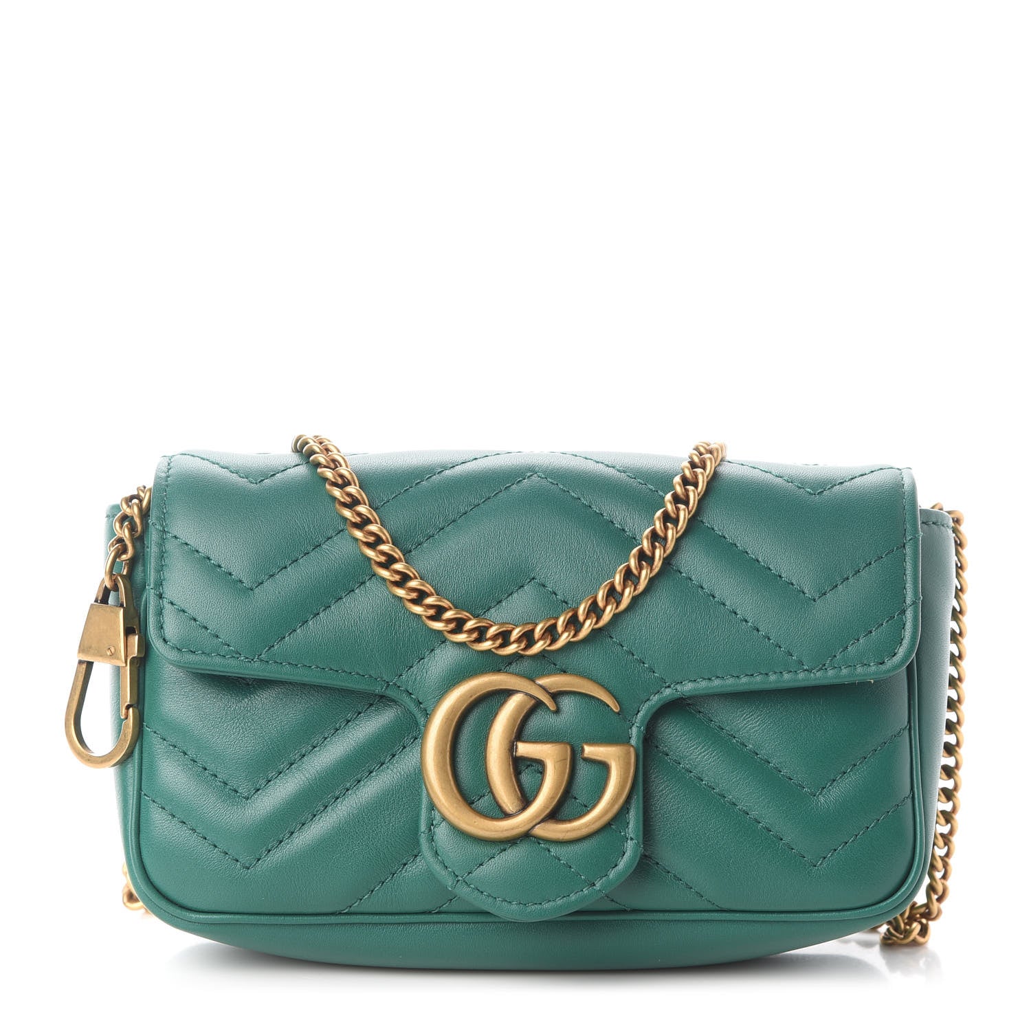 Gucci Calfskin Matelasse Super Mini GG Marmont Shoulder Bag Emerald Green 1 of 9