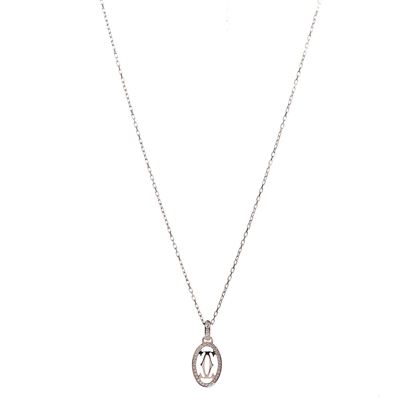18K Pink Gold Diamond Logo Paved Pendant Necklace
