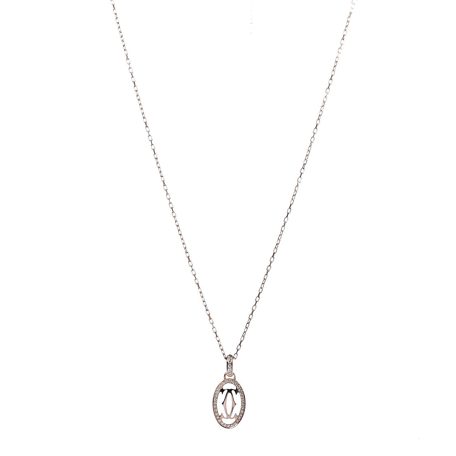 Cartier 18K Pink Gold Diamond Logo Paved Pendant Necklace 1 of 6
