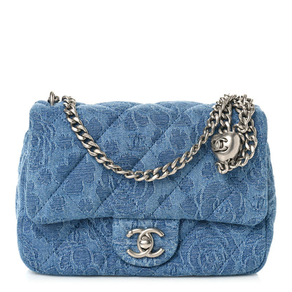 Chanel Denim Quilted Camellia Sweetheart Mini Flap Blue 1 of 9