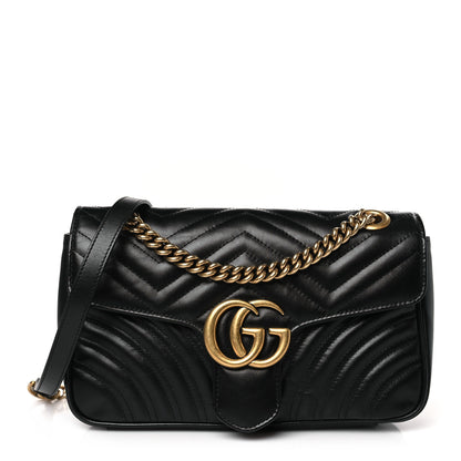 Gucci Calfskin Matelasse Small GG Marmont Shoulder Bag Black 1 of 9