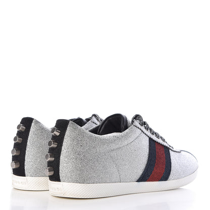 Gucci Glitter Fabric Studded Web Womens Sneakers 37 Silver 4 of 12