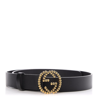 Gucci Margaux Calfskin Studded Interlocking G 30mm Belt 85 34 Black 1 of 7