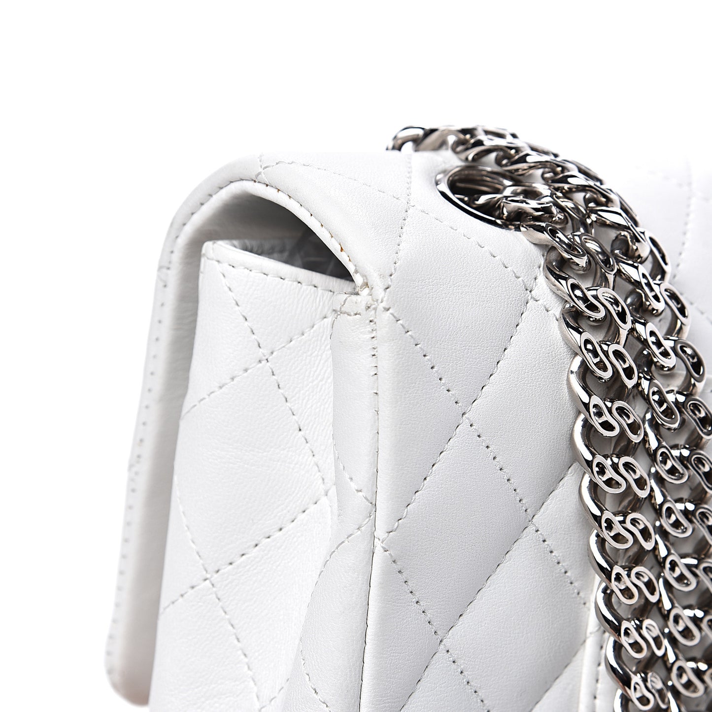 Lambskin Quilted Medium Single Flap White