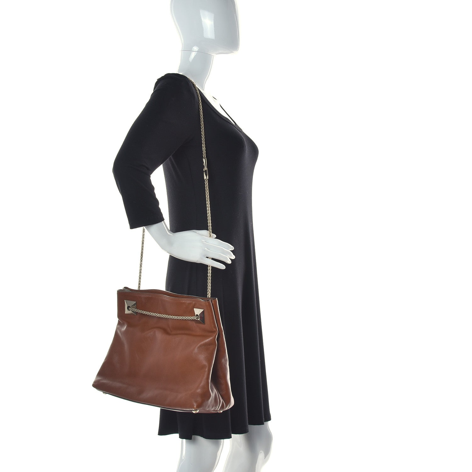Valentino Garavani Calfskin Macro Rockstud Chain Shoulder Bag Brown 2 of 16
