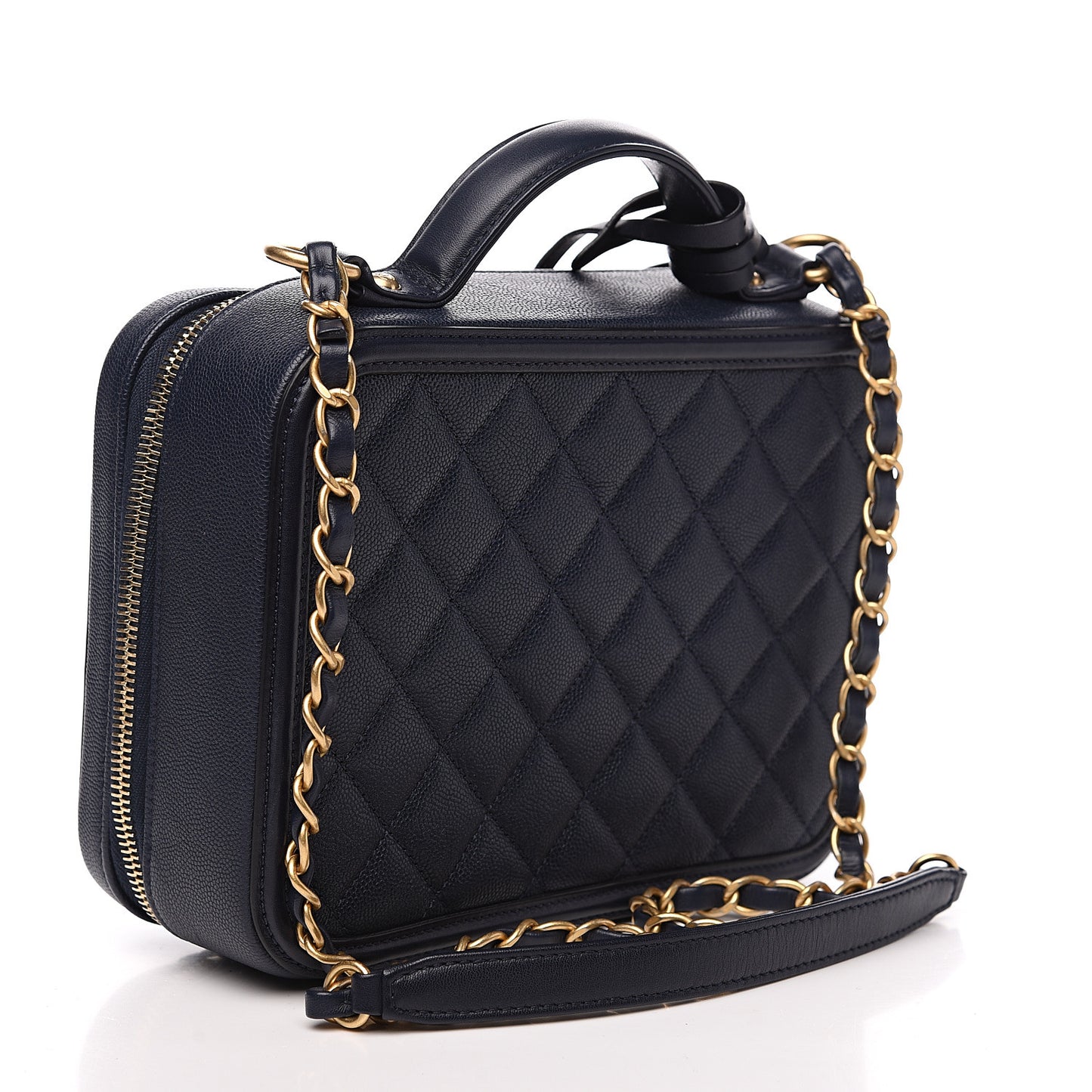 Caviar Quilted Medium CC Filigree Vanity Case Navy