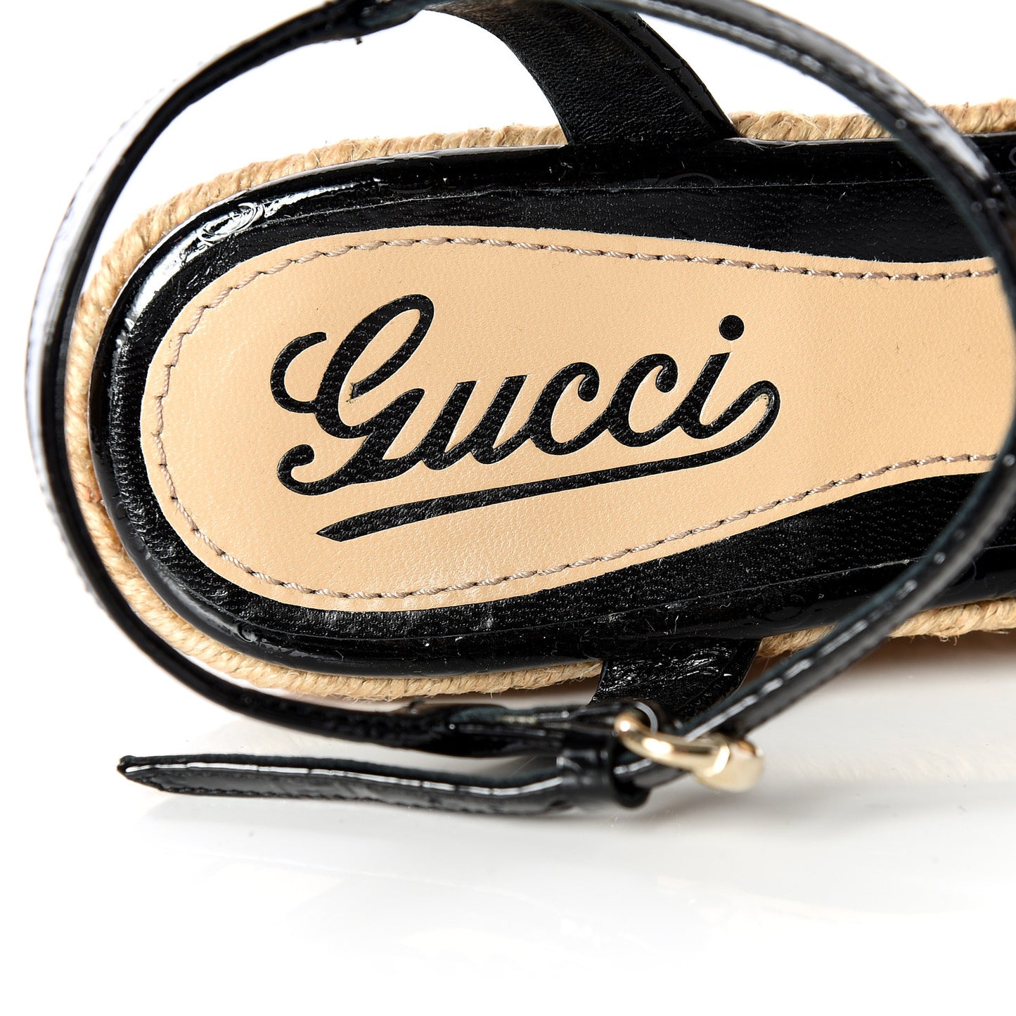 Patent Microguccissima Penelope Espadrille Wedge Sandals 35 Black