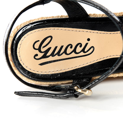 Gucci Patent Microguccissima Penelope Espadrille Wedge Sandals 35 Black 8 of 12