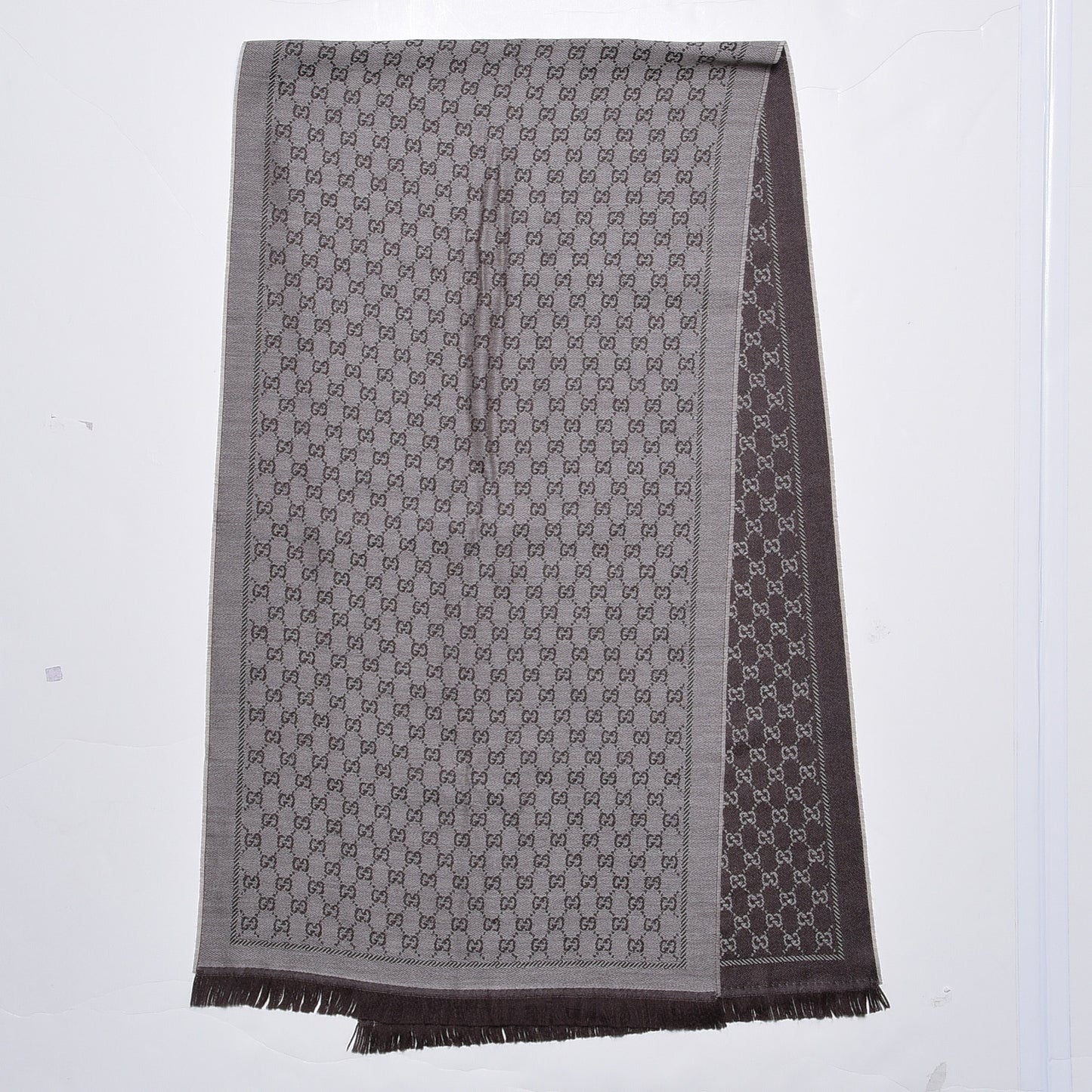 Wool Jacquard Monogram Fringe Scarf Brown