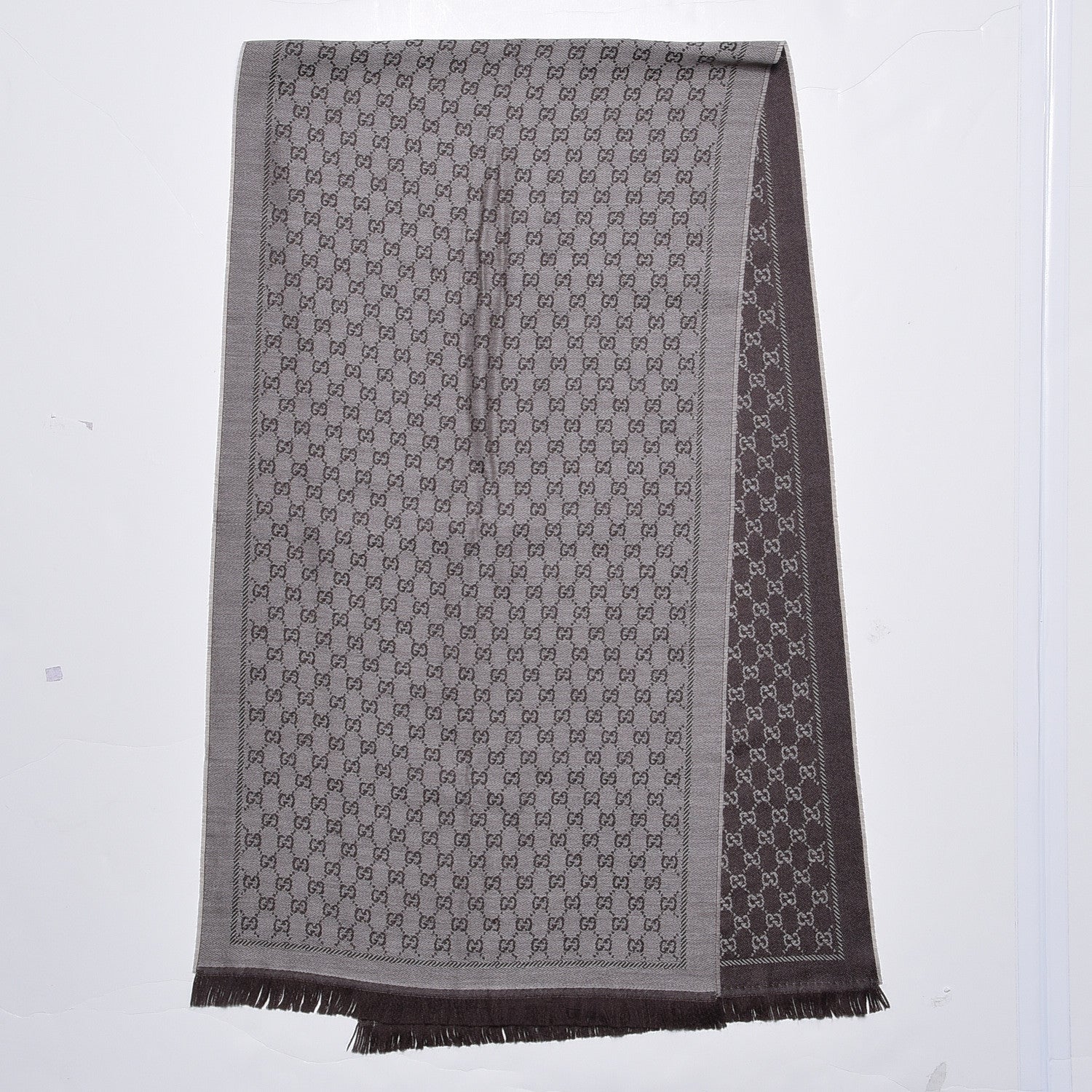 Gucci Wool Jacquard Monogram Fringe Scarf Brown 3 of 4
