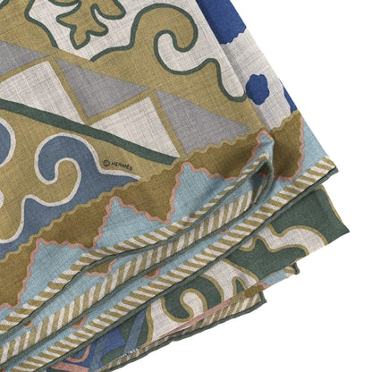 Hermes Cashmere Silk Appaloosa Des Steppes Shawl 140 Gris Chine Bleu Rose Poudre 2 of 4