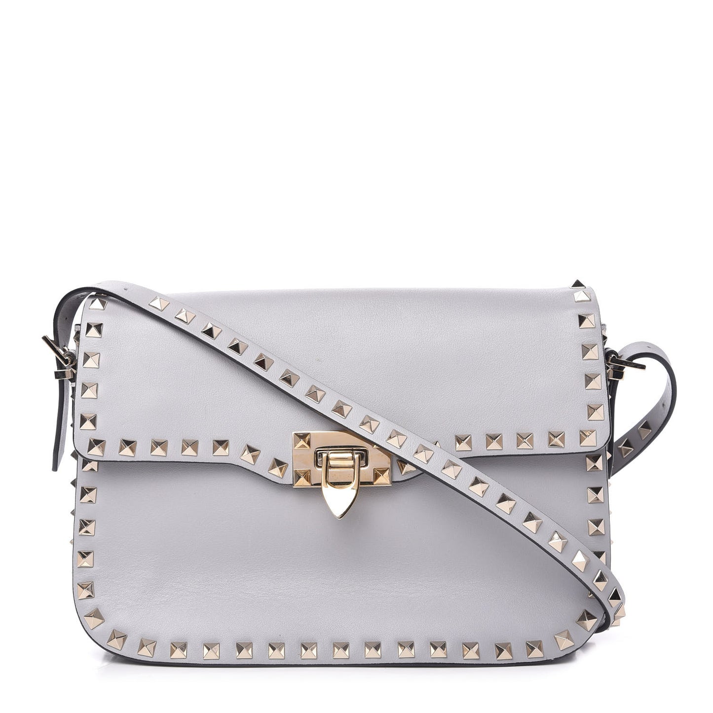 Vitello Medium Rockstud Flap Saddle Bag Pastel Grey