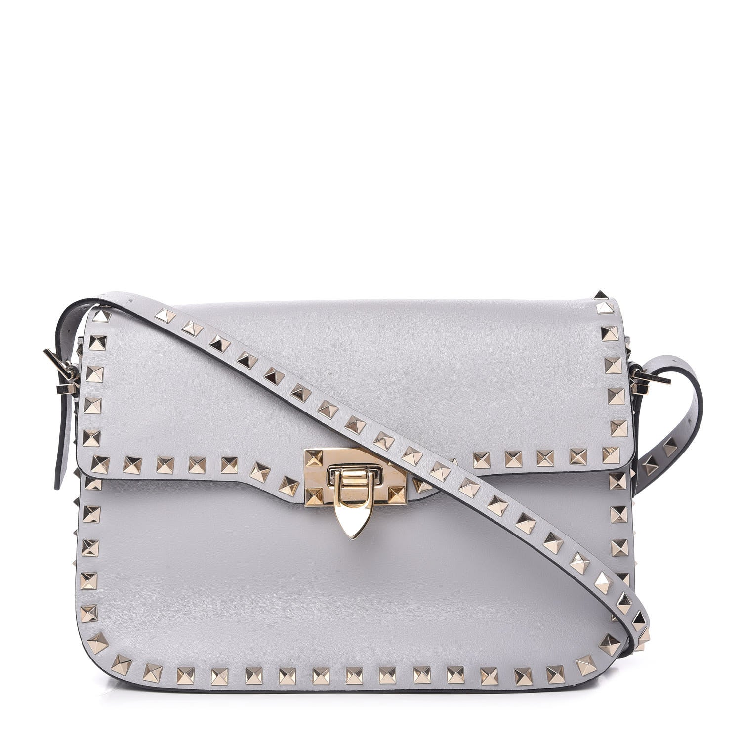 Valentino Garavani Vitello Medium Rockstud Flap Saddle Bag Pastel Grey 1 of 9