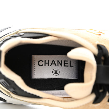 Chanel Velvet Calfskin Mixed Fibers CC Sneakers 38.5 Beige 7 of 9