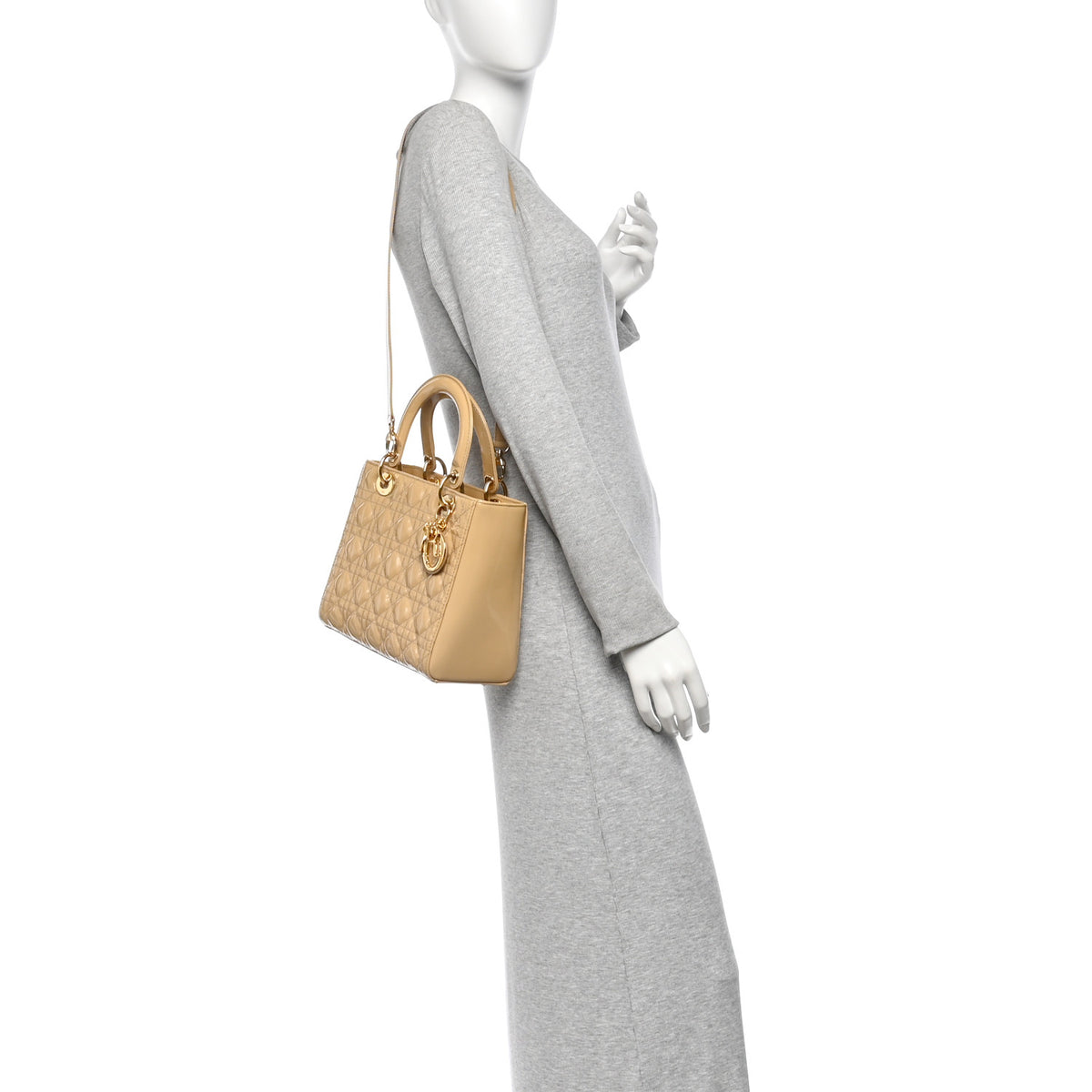 Patent Cannage Medium Lady Dior Beige