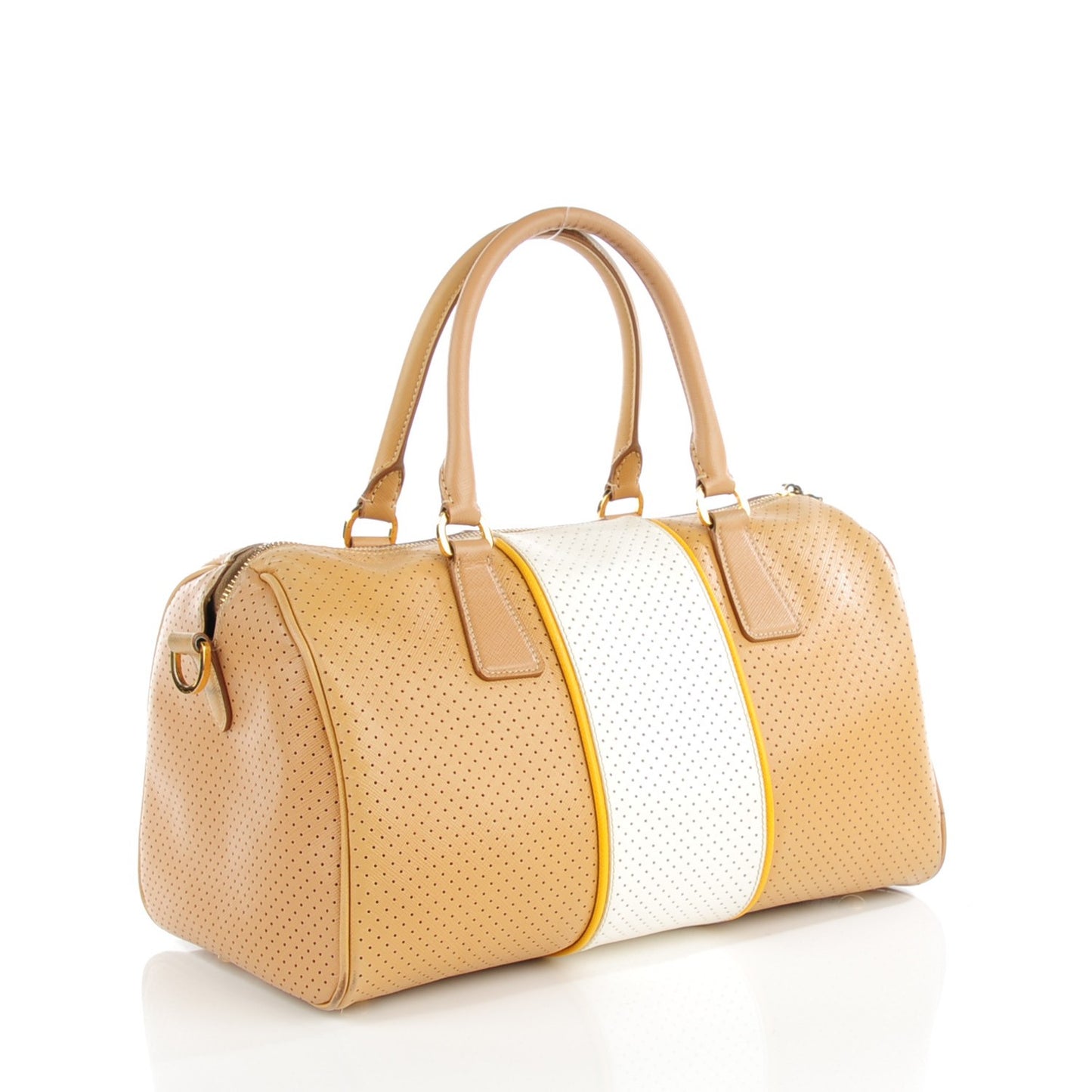 Perforated Saffiano Fori Striped Boston Cuoio Mimosa