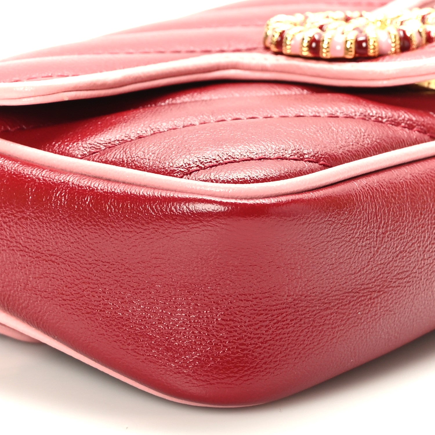 Gucci Azalea Calfskin Enamel Matelasse Diagonal Super Mini Torchon GG Marmont Shoulder Bag New Cherry Red Wild Rose 8 of 10